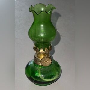 Vintage Miniature Green Glass Hurricane Lamp